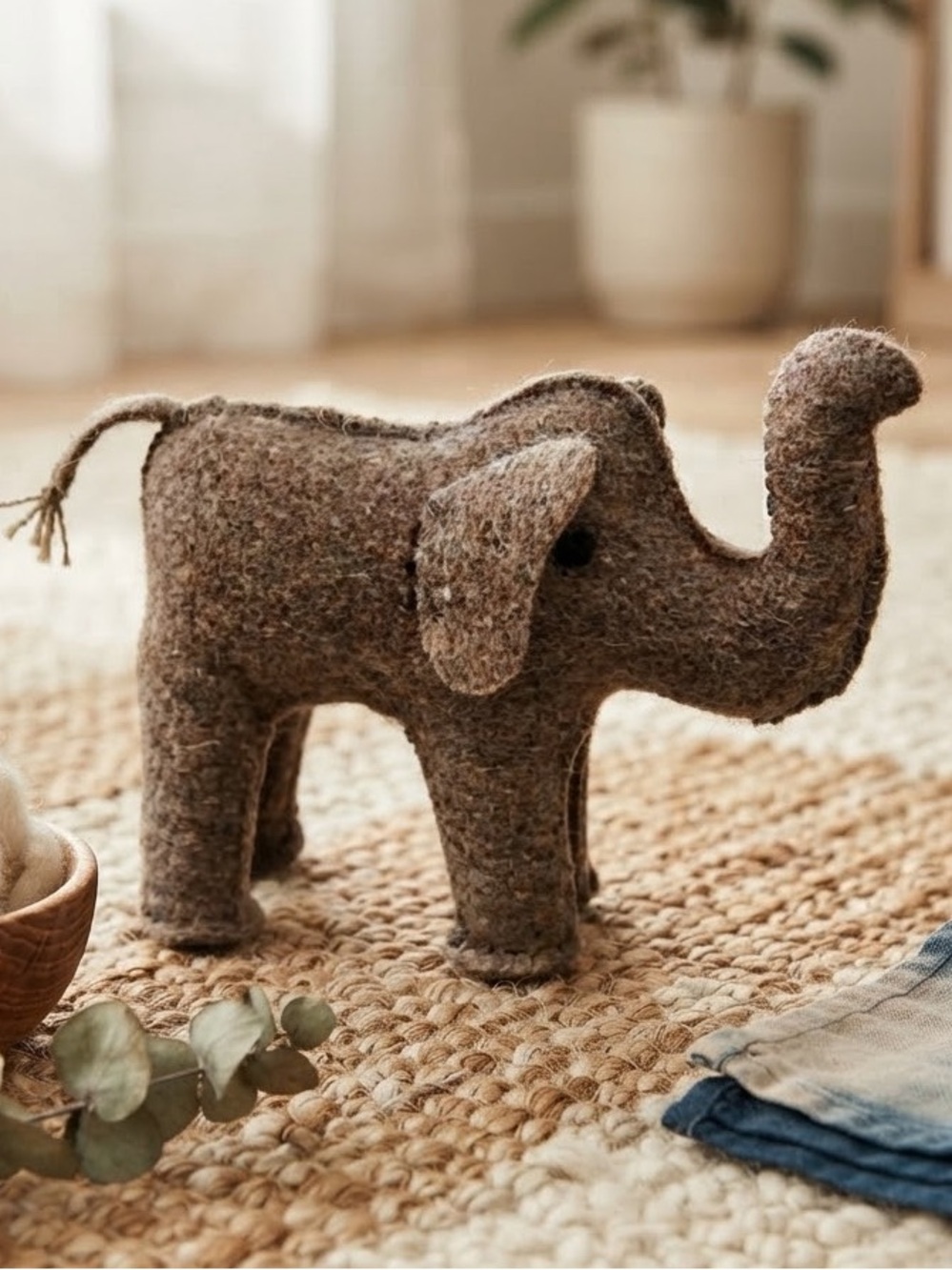 Mud Pie Hand-Crafted Wool Felt Elephant Bookend Heavy Plush India